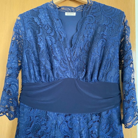 Kiyonna Navy Blue Screen Siren Lace Evening Gown - Picture 4 of 14
